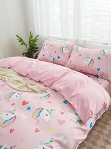 3件套卡通奶牛印花被套，透气超柔软，四季皆宜（1件被套+2件枕套，不含枕芯），卡通图案床上用品套装，适用于单人床、双人床、大号双人床、特大号双人床。