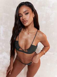 MISSGUIDED 女士性感镂空低胸比基尼上衣夏季 - 黑色 - 查看 5