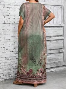 EMERY ROSE Plus Size Women Green Floral Print Dress, For Summer,Beach Dress Sundress,Holiday Outfits Boho - Green - View 3