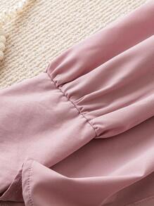SHEIN Clasi Plus Size Pink Asymmetrical Herringbone Pattern Long Sleeve Shirt - Pink - View 5