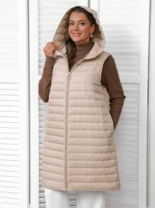 EMERY ROSE Plus Size Women's Winter Women Coat Solid Color Simple Daily Hooded Sleeveless Padded Coat - Black - View 4