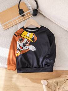 SHEIN Leap Crew Áo nỉ cổ tròn dáng rộng thoải mái in hình chú cún dễ thương dành cho bé trai, đa năng cho Halloween, đi chơi, đi học, tụ họp và mùa thu/đông. - Nhiều màu - Xem 5