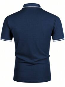 Manfinity Homme Men Contrast Trim Polo Shirt - Navy Blue - View 2