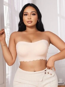 SHEIN 高弹力舒适柔软无线无缝吊带短款上衣和胸罩套装，加大码