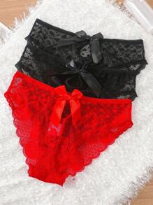 3pcs/Pack Women's Sheer Lace Thong Panties - Multicolor - View 5