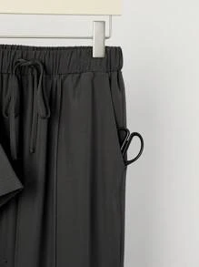 TaskEZ Solid V-Neck Pocket Tee And Tie-Waist Pants Uniform Scrub Set - Grey - View 9