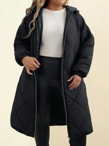 SHEIN LUNE Quilted Hooded Mid-Length Padded Coat Winter Clothes