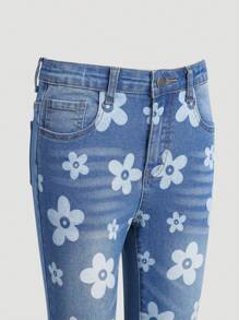 Quần Jeans Ống Loe Co Giãn In Hoa Dễ Thương Cho Bé Gái Tuổi Teen - Rửa trung bình - Xem 3
