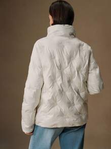 Anewsta Women Short Beige Stand Collar Long Sleeve Embroidered Sequin Jacket