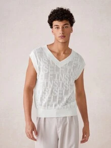 Manfinity VCAY Men's Loose Knit V-Neck Sweater Vest, Suitable For Autumn And Winter - White - View 2