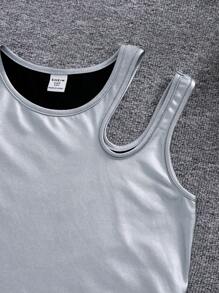 SHEIN Top De Tanque Sin Mangas Falso Elástico De Moda Deportiva Callejera Para Chicas Adolescentes