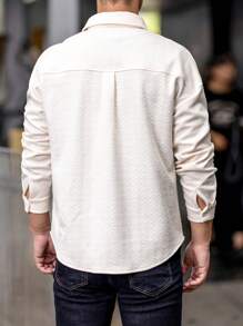 Manfinity Homme Jaket Shacket Kasual Pria dengan Tekstur Polos, Musim Semi dan Gugur - Krem - View 2