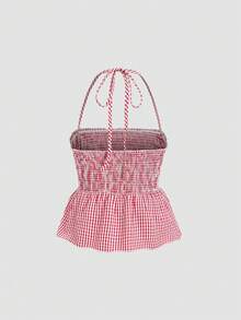 Sweetra Áo hai dây cổ yếm kẻ caro dáng casual dành cho nữ, phong cách mùa hè Y2K - Nhiều màu - Xem 2