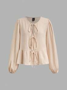 SHEIN Essnce 2pcs Women Plus Size Bowknot Front Cardigan Top And Casual Wide Leg Pants Set