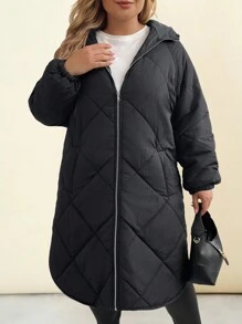SHEIN LUNE Quilted Hooded Mid-Length Padded Coat Winter Clothes