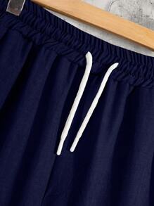 RueChic 100% Cotton Men Embriodery Short Sleeve Regular Shirt & Pants Two-Piece - Navy Blue - View 6