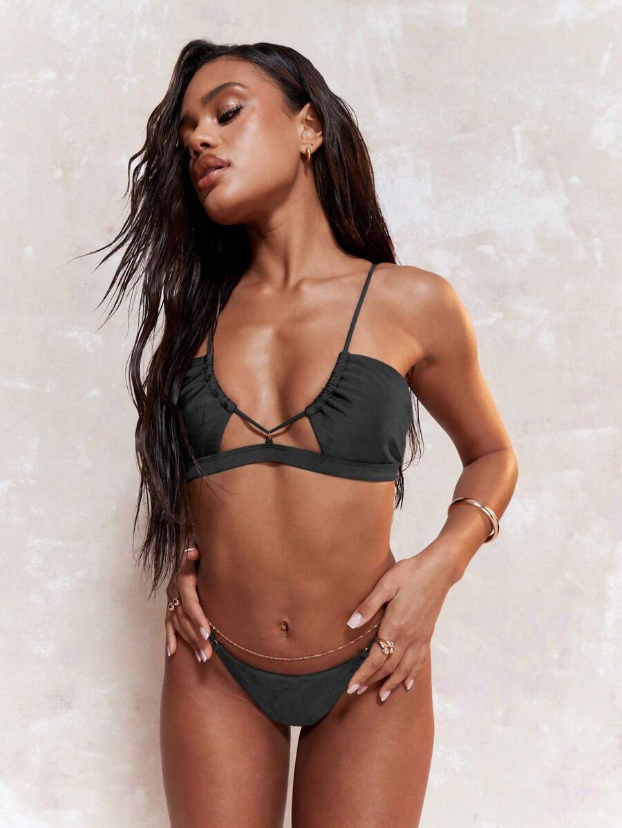 MISSGUIDED 女士性感镂空低胸比基尼上衣夏季 - 黑色 - 查看 1