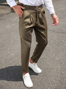 Manfinity Mode Men's Solid Color Pocket Minimalist Suit Pants, Casual Daily Wear - Khaki - View 3