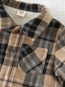 Cozy Pixies 2pcs Baby Boy Plaid Collar Thermal Lined Thick Jacket And Elastic Waist Pants Fall Clothes Set, For Christmas