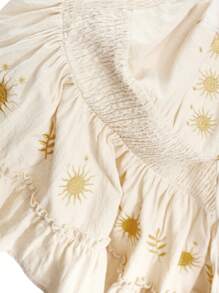 ROMWE Fairycore 大码复古刺绣荷叶边宽松吊带背心 - 杏色 - 查看 7