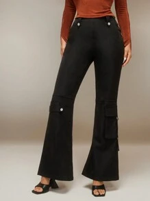 SURIMA Calça Cargo Evasê de Cor Sólida Casual Feminina