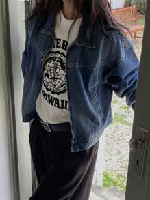 DAZY Women Casual Denim Jacket, Spring Autumn - Medium Wash - View 3