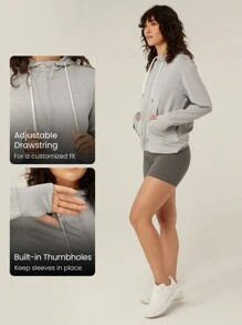 GLOWMODE CloudKnit Soft Get Comfy Drawstring Hoodie With Thumbholes Daily Casual - Grey - View 3