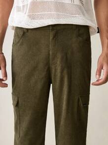 Manfinity VCAY Quần ống đứng lưng thun co giãn thoải mái cho nam Quần nhung kẻ - xanh quân đội - Xem 7