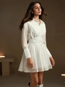 Anewsta Vestido corto blanco bordado - Blanco - Ver 3