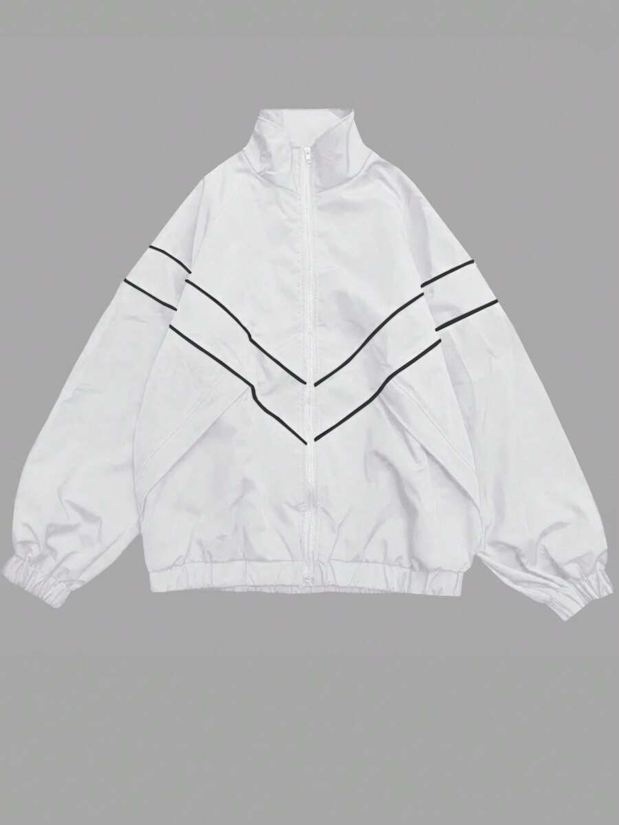 Manfinity Men's Striped Zip-Up Loose Casual Jacket, Spring & Autumn