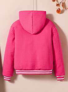 Tween 女童时尚休闲字母印花长袖连帽夹克 - 玫紅色 - 查看 2