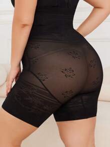 Große Größen einfarbige Shorts mit figurformender Taille - Schwarz - Übersicht 2