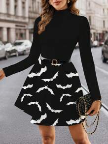 SHEIN Clasi 万圣节漏斗领格子无袖连衣裙（无腰带），休闲宽松女式中长连衣裙，适合秋冬季 - 黑與白 - 查看 1