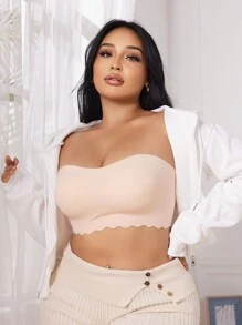 SHEIN 高弹力舒适柔软无线无缝吊带短款上衣和胸罩套装，加大码