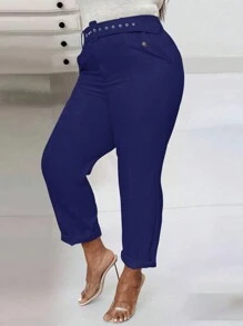 SHEIN Unity Fashionable High-Waist Solid Color Slim Fit Plus Size Women Pants