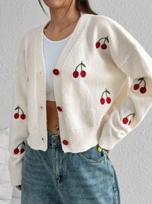SHEIN Unity Fashionable Cherry Printed Cardigan - Multicolor - View 3