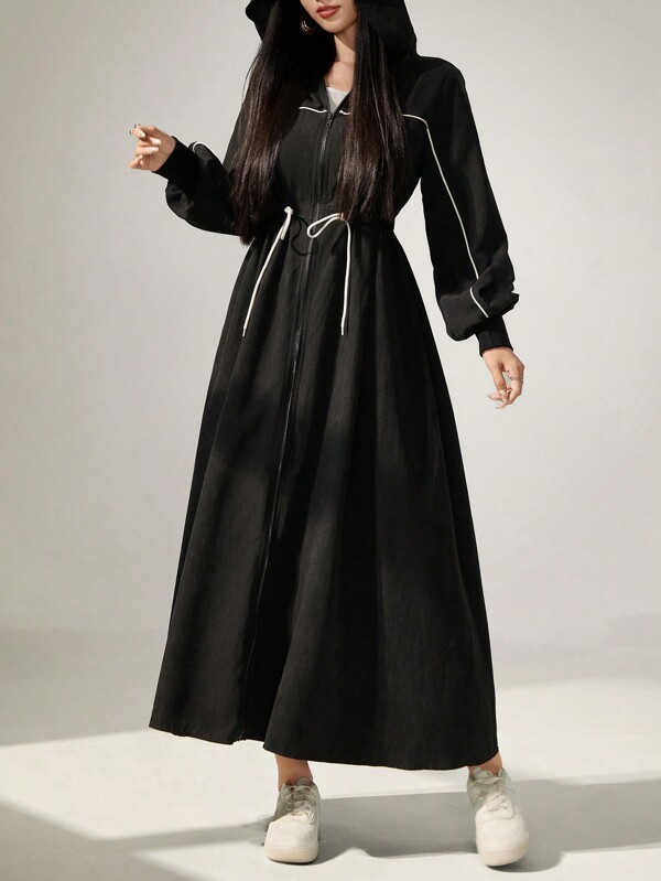 Al Najma Jachetă casual pentru femei, cu mânecă lungă, cu fermoar, primăvară și toamnă, haine casual pentru femei, în stil abaya, pentru zilnic/înapoi la școală/călătorii