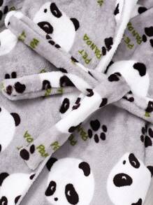Tween Girl Cute Panda Print Double-Sided Fleece Patchwork Cozy Warm Hooded Long Robe Loungewear - Multicolor - View 4