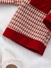 2 件 Tween Girl 千鸟格蝴蝶结装饰长袖上衣和裙子套装