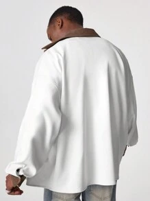 Manfinity VCAY Men's Loose Fit Embroidered Long Sleeve Woven Shacket, For Fall Winter - White - View 3