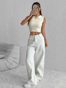 SHEIN Unity Fashionable Solid Color Sleeveless Cropped Sweater Vest For Women