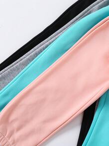 SHEIN 4件套少女简约休闲街头风运动裤套装，秋冬季 - 彩色 - 查看 5