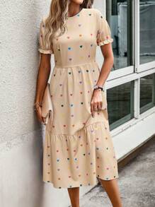 EMERY ROSE 女士情人节心形印花日期连衣裙