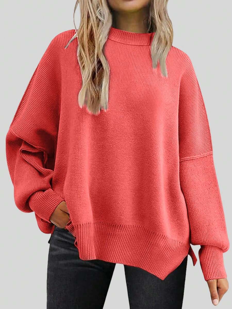 Solid Drop Shoulder Sweater - Red - View 1