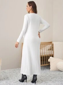 SHEIN 2pcs Maternity Outfit Set - Long Sleeve Buttoned Knit Cardigan And Body-Con Midi Dress, Fall/Winter - White - View 2