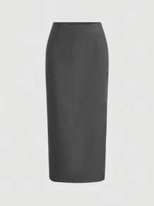 Firerie Women's Dark Gray Suit Vest Top And Long Half-Body Skirt Two-Piece Set,Skirt Two-Piece Set,Suit Vest Two Piece Set,Teacher Clothes,Fall Women Outfits,Perfect For Everyday, Commuting, Dating, Back-To-School Season, Winter, Business Casual, Elegant - Dark Grey - View 8