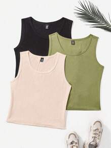 Flirla Plus Size Round Neck Sleeveless Simple Solid Color Casual Sports Tank Top