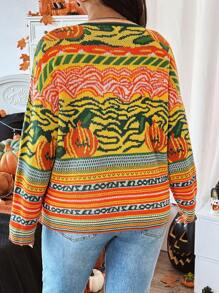 Calvaya Áo len chui đầu cỡ lớn hình bí ngô Halloween, 1 chiếc, thích hợp cho mùa thu đông. - Nhiều màu - Xem 2
