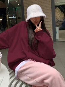 DAZY Dames Casual Effen Kleur Oversized Dropped Shoulder Sweatshirt, Herfst & Winter, Lange Mouw Tops
