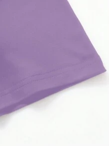 SHEIN 2 件女式夏季休闲字母印花 T 恤和短裤套装 - 紫色 - 查看 5